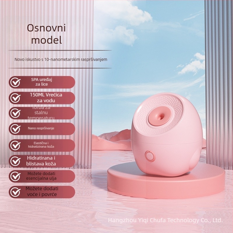 Prijenosni nano termalni parni uređaj za lice s hidratantnim sprejemom — IPX7 vodootporno, ugrađena baterija 1200–2000 mAh, funkcije: čišćenje, posvjetljenje, hidratacija, pomlađivanje kože