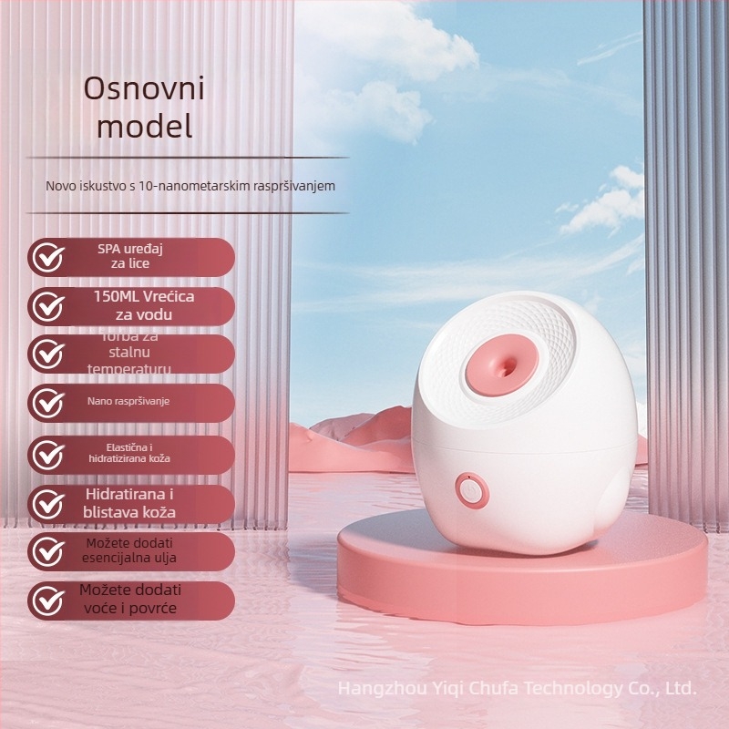 Prijenosni nano termalni parni uređaj za lice s hidratantnim sprejemom — IPX7 vodootporno, ugrađena baterija 1200–2000 mAh, funkcije: čišćenje, posvjetljenje, hidratacija, pomlađivanje kože