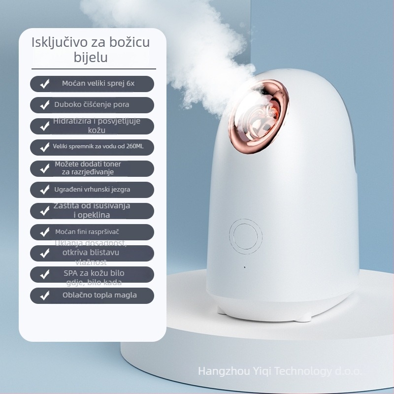 Prijenosni nano termalni parni uređaj za lice s hidratantnim sprejemom — IPX7 vodootporno, ugrađena baterija 1200–2000 mAh, funkcije: čišćenje, posvjetljenje, hidratacija, pomlađivanje kože