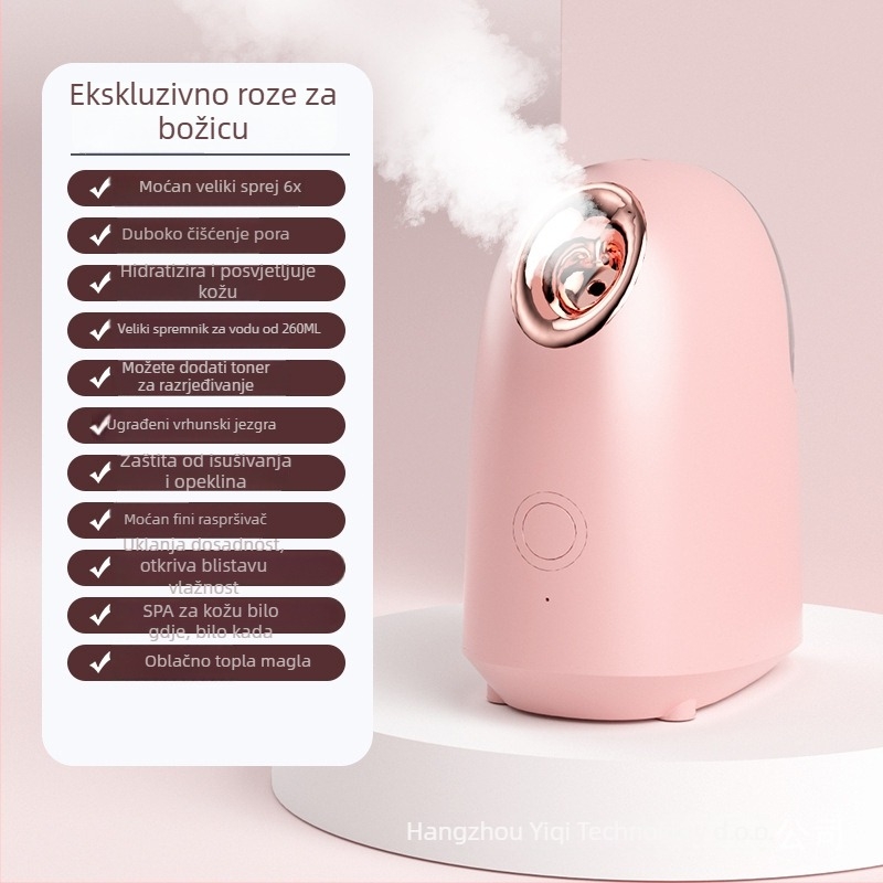 Prijenosni nano termalni parni uređaj za lice s hidratantnim sprejemom — IPX7 vodootporno, ugrađena baterija 1200–2000 mAh, funkcije: čišćenje, posvjetljenje, hidratacija, pomlađivanje kože