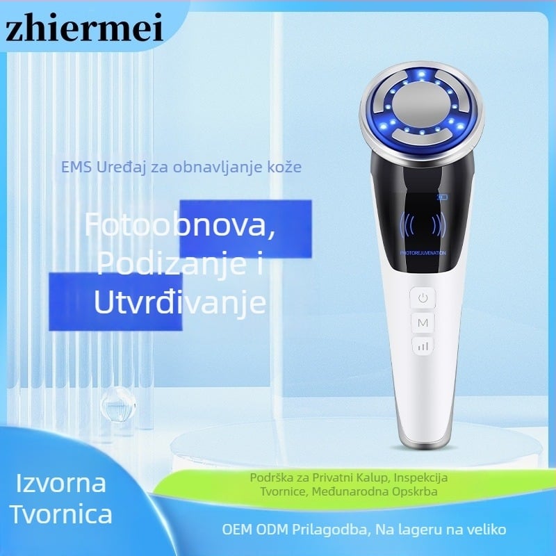 Uređaj za mikrostruju za lifting i učvršćivanje kože, zagrijavanje lica, vibracijski masaž i LED svjetlosna terapija za pomlađivanje kože; ugrađena baterija 800–1000 mAh, IPX6 vodootpornost