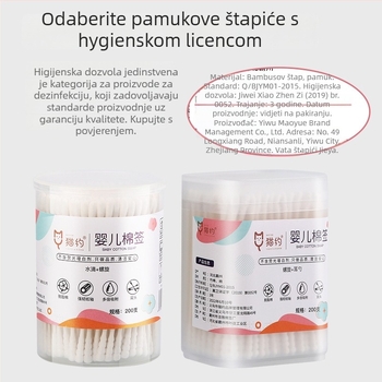 Beebini štapići od pamuka s dvostrukom glavom žlice za čišćenje uha i nosa – 100% pamuk, jednostruki sloj, pakiranje 120 komada