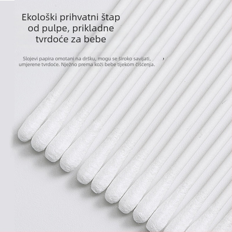Beebini štapići od pamuka s dvostrukom glavom žlice za čišćenje uha i nosa – 100% pamuk, jednostruki sloj, pakiranje 120 komada