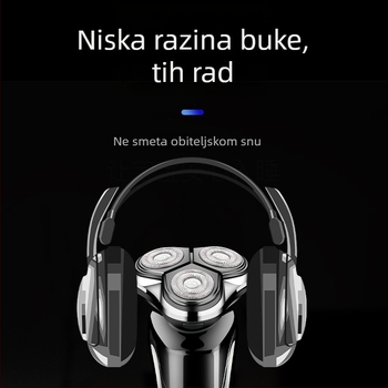 Električni brijač s plutajućom rotirajućom glavom od 3 oštrice, odvojiva i periva glava, ugrađena baterija 300–500 mAh, radno vrijeme 60 minuta, vrijeme punjenja 1 sat