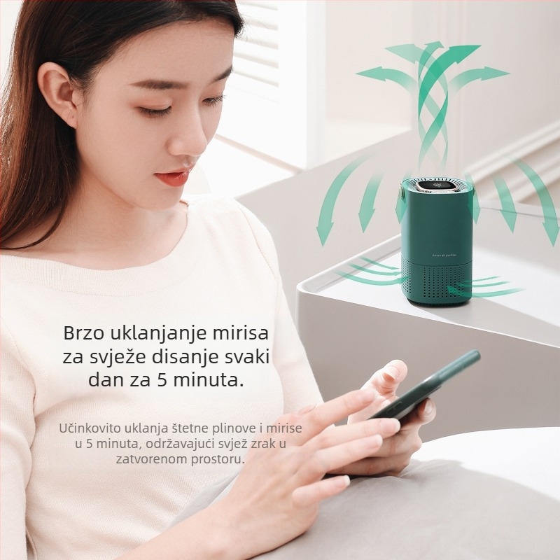 Stolni pročišćivač zraka s negativnim ionima – USB napajanje, model A8, protok zraka 51–150 m³/h, pokriće 11–20 m², tih rad ≤36 dB