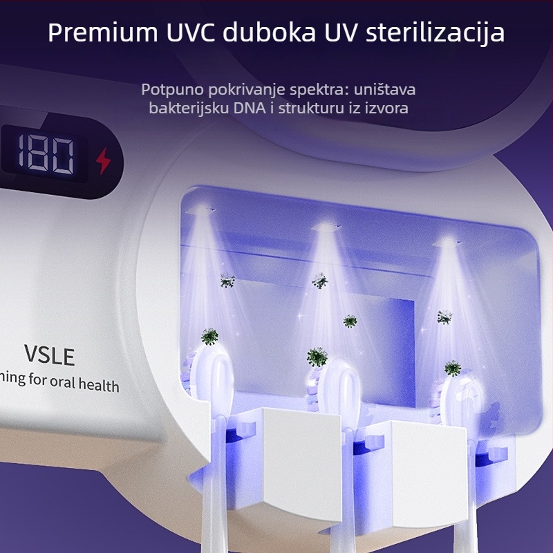 Sterilizator i sušilo za glavu četkice za zube, UV sterilizacija, 99,9% učinkovitost, 180 s ciklus, zidni tip, 5W
