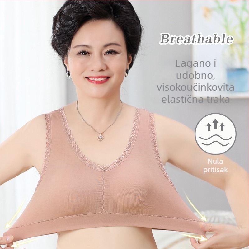 Modal grudnjak za majke, bez žice, u stilu veste, s košaricama 3/4, srednje oblikovanom košarom, dvostruke naramenice