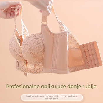 Čipkasti grudnjak s košaricama 3/4, oblikuje siluetu (tanka gornja, deblji donji dio), fiksne dvostruke naramenice, stražnji pet redova kukica