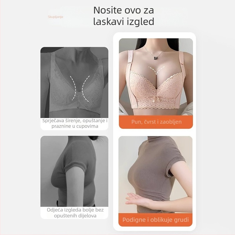 Čipkasti grudnjak s košaricama 3/4, oblikuje siluetu (tanka gornja, deblji donji dio), fiksne dvostruke naramenice, stražnji pet redova kukica