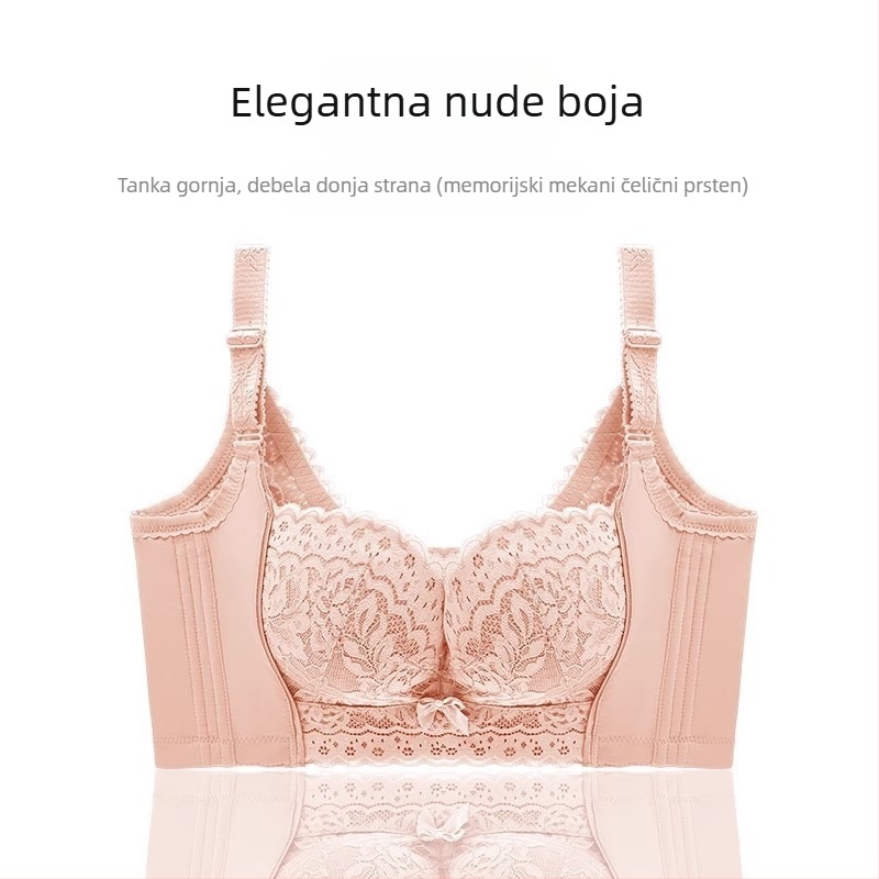 Čipkasti grudnjak s košaricama 3/4, oblikuje siluetu (tanka gornja, deblji donji dio), fiksne dvostruke naramenice, stražnji pet redova kukica