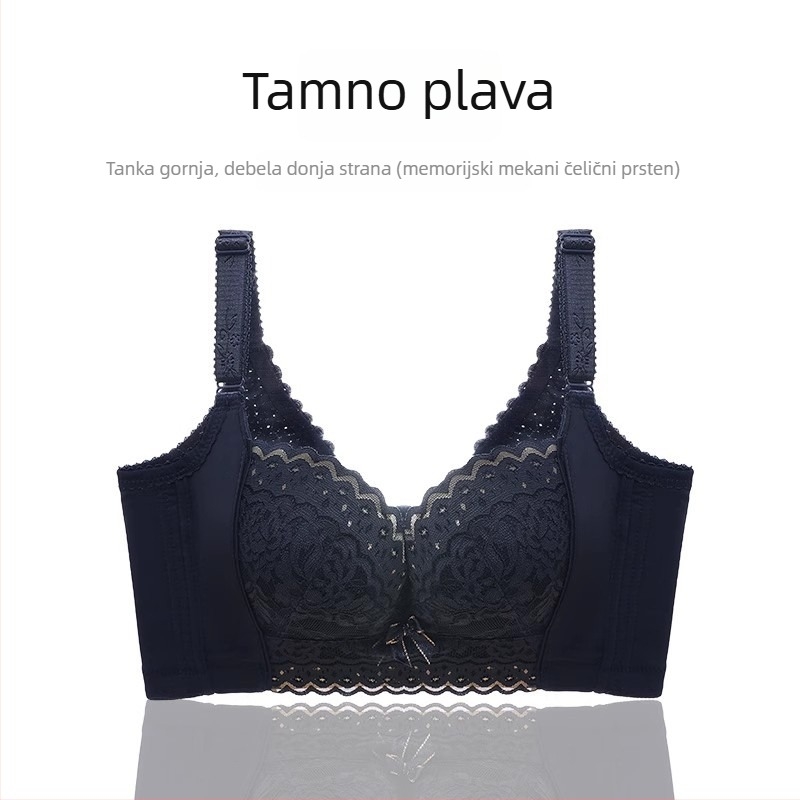 Čipkasti grudnjak s košaricama 3/4, oblikuje siluetu (tanka gornja, deblji donji dio), fiksne dvostruke naramenice, stražnji pet redova kukica