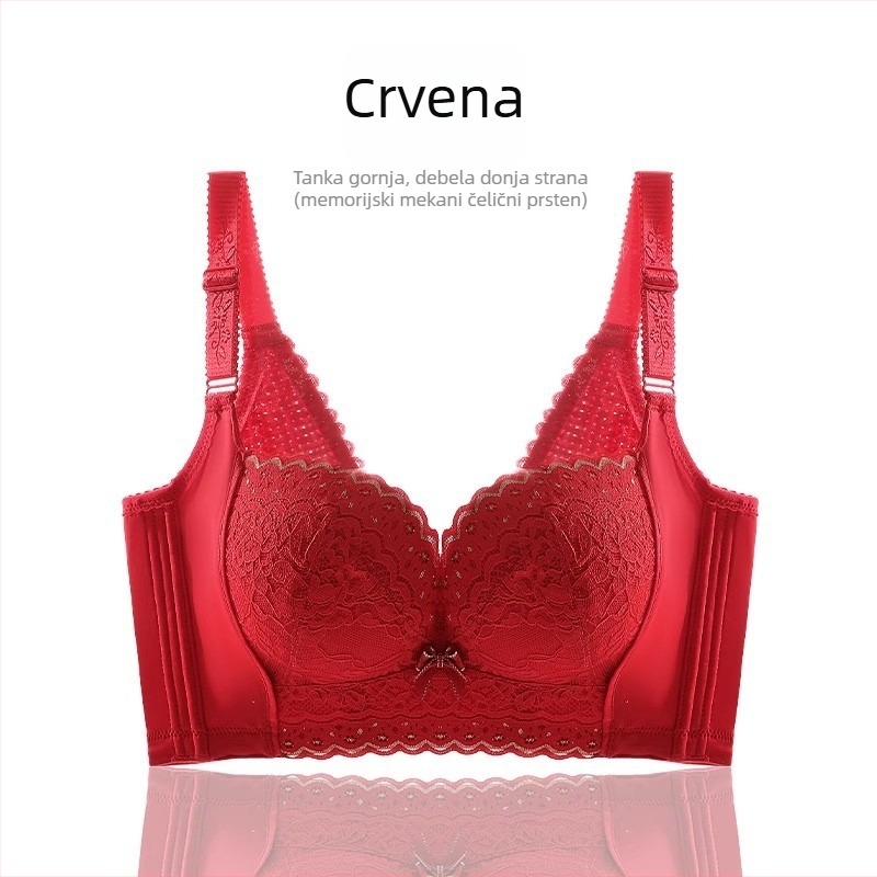 Čipkasti grudnjak s košaricama 3/4, oblikuje siluetu (tanka gornja, deblji donji dio), fiksne dvostruke naramenice, stražnji pet redova kukica