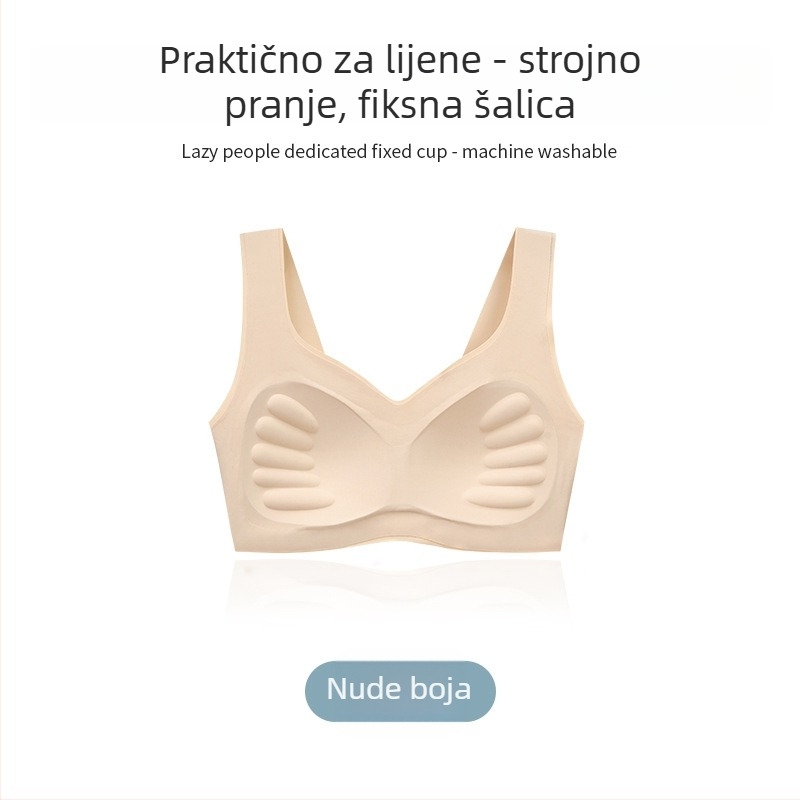 Bešumni grudnjak bez žice, s oblikovanim košaricama, bez šavova, u stilu prsluka, s fiksnim dvostrukim naramenicama, najlon/elastan