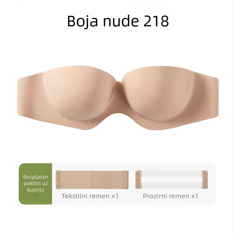 Bez remena push-up nevidljivi grudnjak sa stražnjom kopčom, 3/4 cup, gornja tanka i donja debela konstrukcija, 85% najlon, 15% spandex, čelični prsten