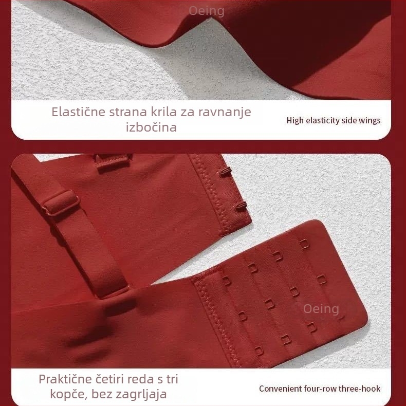 Bezšivni ženski top s bočnim oblikovanjem, najlon materijal, šalice 3/4, tanko oblikovane šalice, fiksne dvostruke naramenice, stražnji završeci s četiri reda kopči, Oshijue