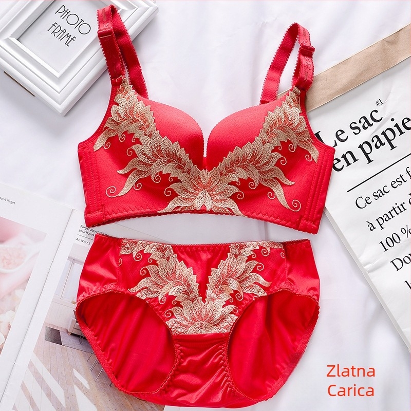 Nylon grudnjak set s košaricama 3/4, bez metalnih prstena, odvojive dvostruke naramenice, jastučići od pjene, stražnje zatvaranje s tri reda, klasičan luksuzni stil