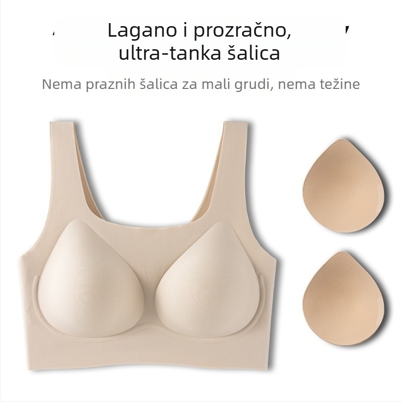 Nevidljivi bešavni grudnjak za male grudi — podizanje, protiv opuštanja, oblikovanje bočnih, šalice 3/4, bez žice, fiksne dvostruke trake