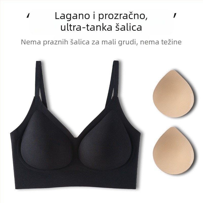 Nevidljivi bešavni grudnjak za male grudi — podizanje, protiv opuštanja, oblikovanje bočnih, šalice 3/4, bez žice, fiksne dvostruke trake