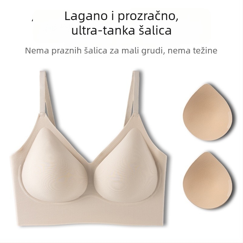 Nevidljivi bešavni grudnjak za male grudi — podizanje, protiv opuštanja, oblikovanje bočnih, šalice 3/4, bez žice, fiksne dvostruke trake