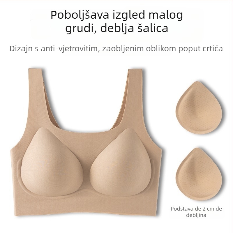 Nevidljivi bešavni grudnjak za male grudi — podizanje, protiv opuštanja, oblikovanje bočnih, šalice 3/4, bez žice, fiksne dvostruke trake