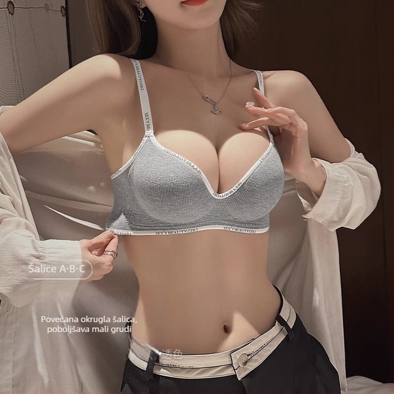 Bezšavni grudnjak za mali broj s gornom podrškom, prozračan najlon, košarice 1/2, oblikovane čašice s gornjim tankim i donjim debelim dijelovima, fiksni dvostruki naramenici, bez metalnog prstena