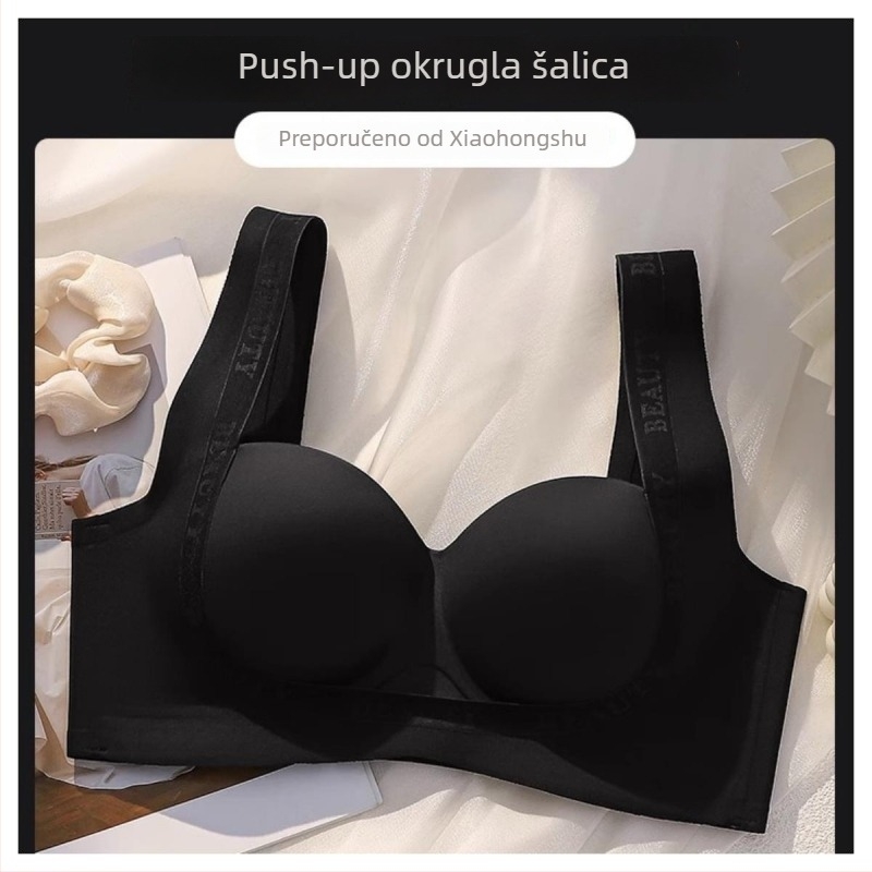 Bežični grudnjak od poliestera za mali prsni koš – tanko oblikovane košarice, čvrste dvostruke naramenice, stražnji zatvarač s četiri reda kopči, udoban stil.