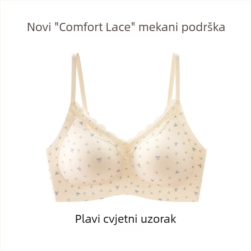 Bežični grudnjak s malom cvjetnom čipkom, bešavan, košarica 3/4 s srednje oblikovanim košaricama, fiksne naramenice, stražnje kopče s četiri reda kopči