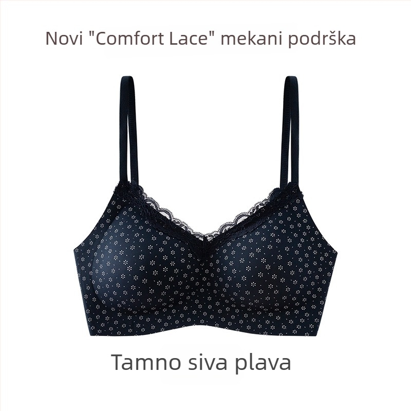 Bežični grudnjak s malom cvjetnom čipkom, bešavan, košarica 3/4 s srednje oblikovanim košaricama, fiksne naramenice, stražnje kopče s četiri reda kopči