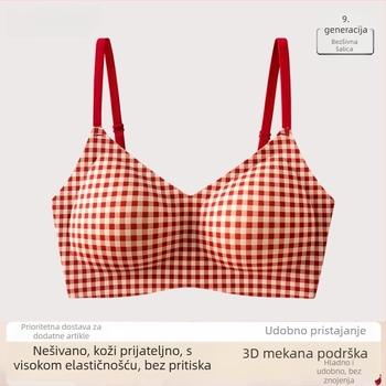 Crveni karirani bešični push-up grudnjak za male grudi, udoban, 2025 stil