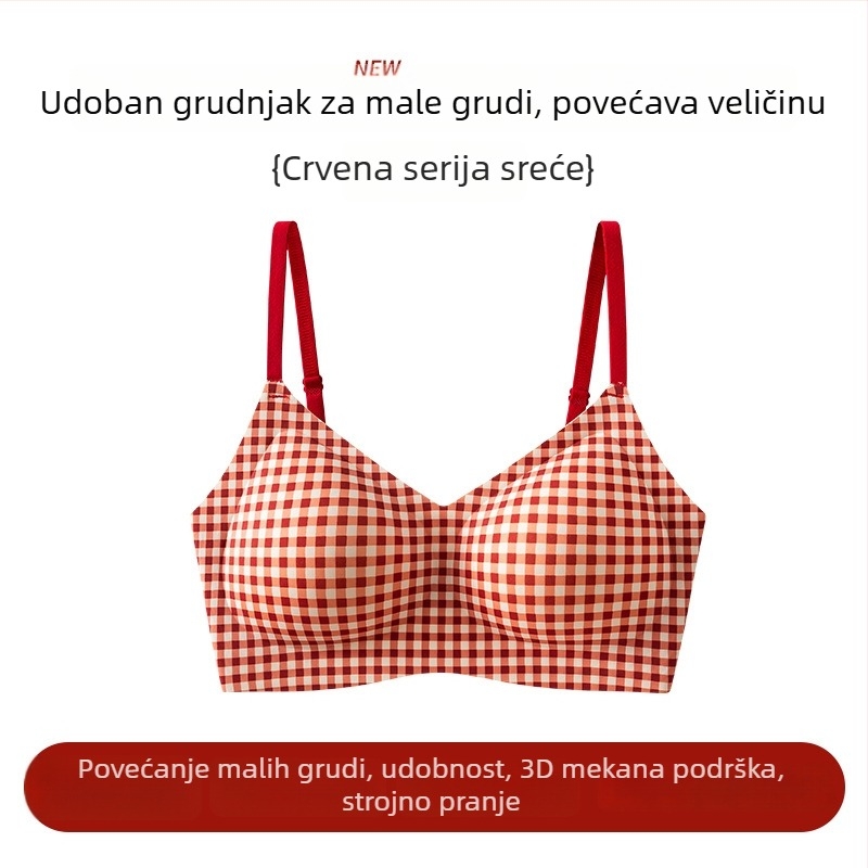 Crveni karirani bešični push-up grudnjak za male grudi, udoban, 2025 stil