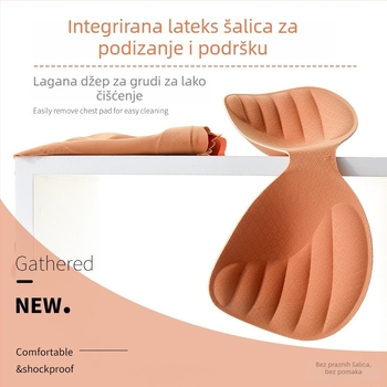 Bešivan sportski grudnjak s punim košaricama i tankim oblikovanim košaricama, fiksne dvostruke naramenice, prozračni Nylon-Spandex