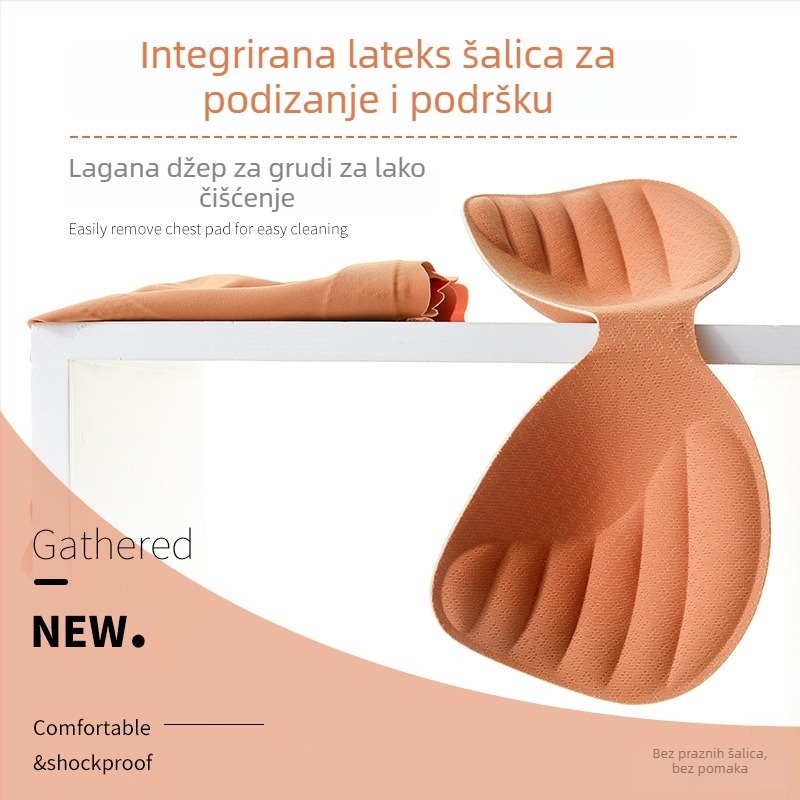 Bešivan sportski grudnjak s punim košaricama i tankim oblikovanim košaricama, fiksne dvostruke naramenice, prozračni Nylon-Spandex