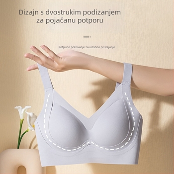 Bešavna ženska grudnjica bez metalnih košarica, podesiva, podiže i skuplja grudi, tanke oblikovane košarice, puna košarica, najlon tkanina, čvrste dvostruke naramenice, stražnji zatvarač s četiri reda