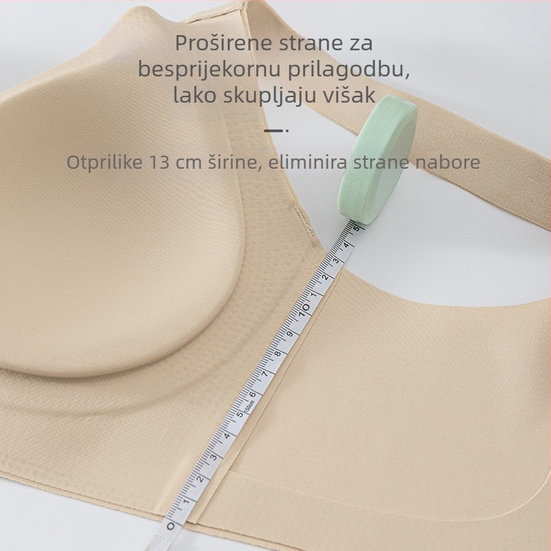 Bešavna ženska grudnjica bez metalnih košarica, podesiva, podiže i skuplja grudi, tanke oblikovane košarice, puna košarica, najlon tkanina, čvrste dvostruke naramenice, stražnji zatvarač s četiri reda
