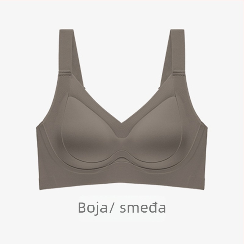 Bešavna ženska grudnjica bez metalnih košarica, podesiva, podiže i skuplja grudi, tanke oblikovane košarice, puna košarica, najlon tkanina, čvrste dvostruke naramenice, stražnji zatvarač s četiri reda