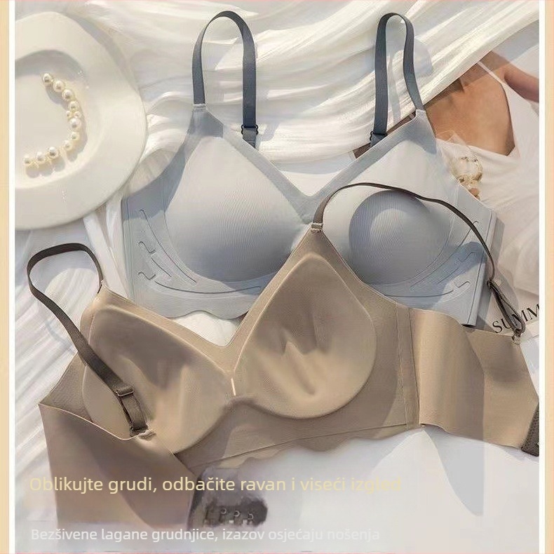 Ženski grudnjak, bezšivan, bez žice, prozračan najlon materijal; košarice 3/4 s debelim oblikovanim košaricama; čvrste dvostruke naramenice; stražnje kopčanje s četiri reda.