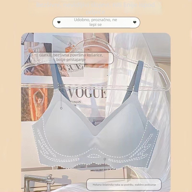 Ženski grudnjak, bezšivan, bez žice, prozračan najlon materijal; košarice 3/4 s debelim oblikovanim košaricama; čvrste dvostruke naramenice; stražnje kopčanje s četiri reda.