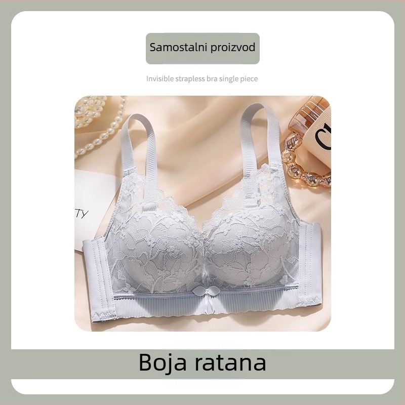 Ženski čipkasti grudnjak, 3/4 košarica, gornja tanka i donja debela, čvrsti dvostruki naramenici, stražnje četiri reda kopči