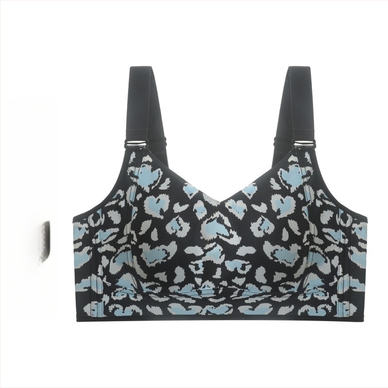 Bezšivni sportski grudnjak s bočnom podrškom, bežični, s odvojivim dvostrukim trakama, stražnje zatvaranje s četiri reda kukica, uz učinak minimizacije.