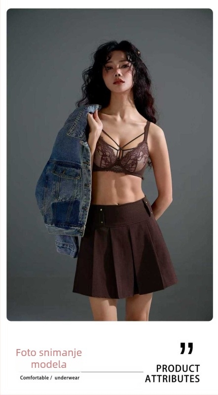 Čipkasti grudnjak od najlona s ultra-tankim oblikovanim košaricama, pamucna podstava, fiksni naramenice i stražnji zatvarač sa tri reda kukica