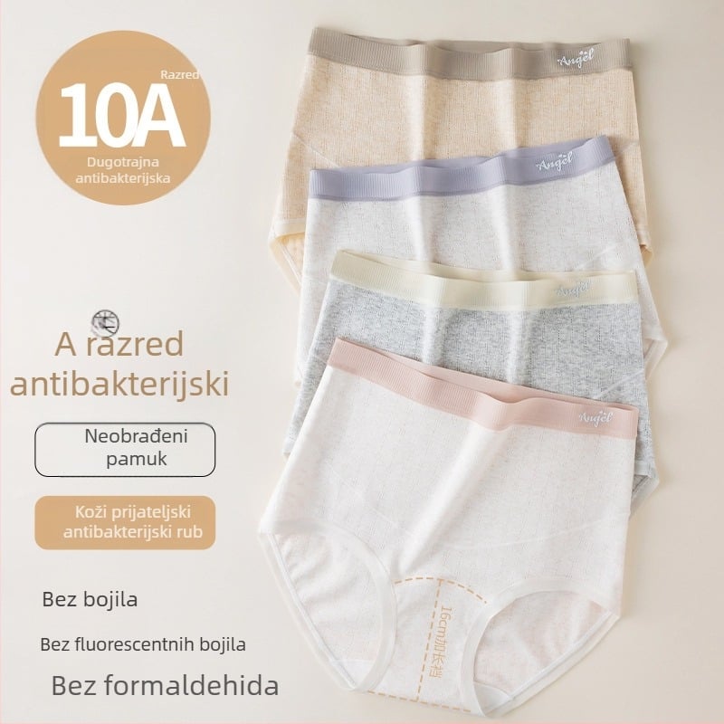 Gaćice za trudnoću od pamuka s visokim strukom – antibakterijske, prozračne, glavna tkanina 90–95% pamuk, podstava u preponama 100% pamuk
