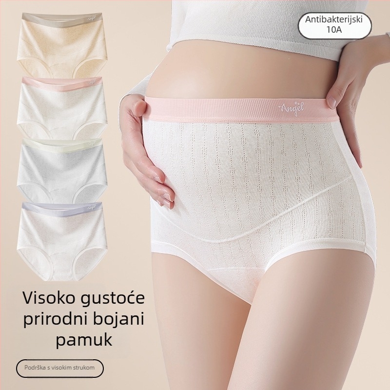 Gaćice za trudnoću od pamuka s visokim strukom – antibakterijske, prozračne, glavna tkanina 90–95% pamuk, podstava u preponama 100% pamuk