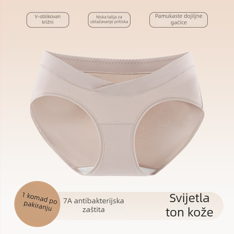 Antibakterijske pamučne trudničke gaćice s niskim strukom, veća veličina, preklopnog kroja, bez pritiska na trbuh, pogodne za sve faze trudnoće i nakon poroda
