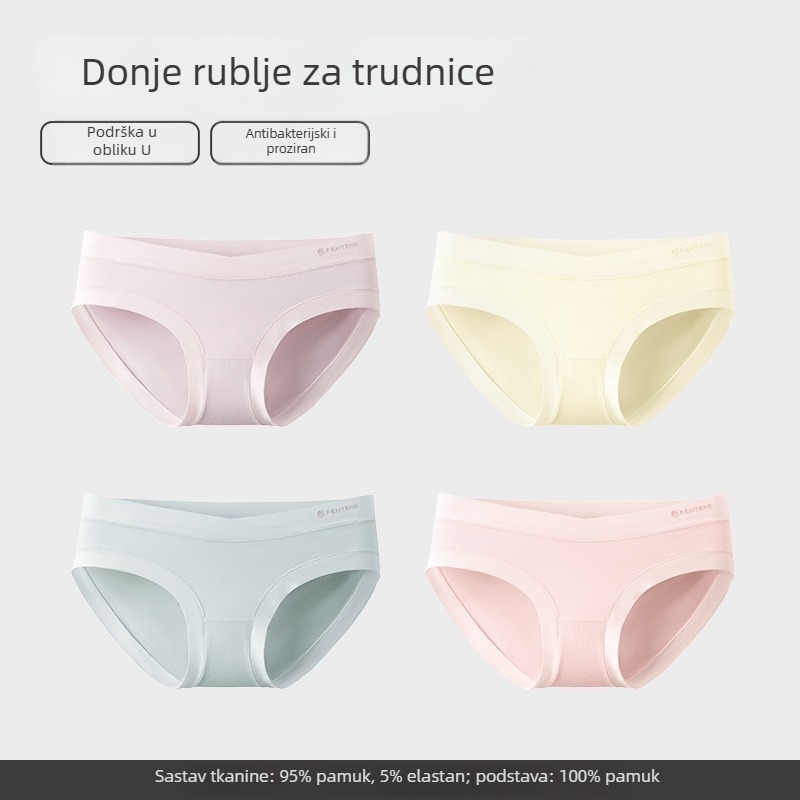 Trudničke gaćice s niskim strukom, prozračna antibakterijska pamučna tkanina i podrška trbuhu (95–100% pamuka)
