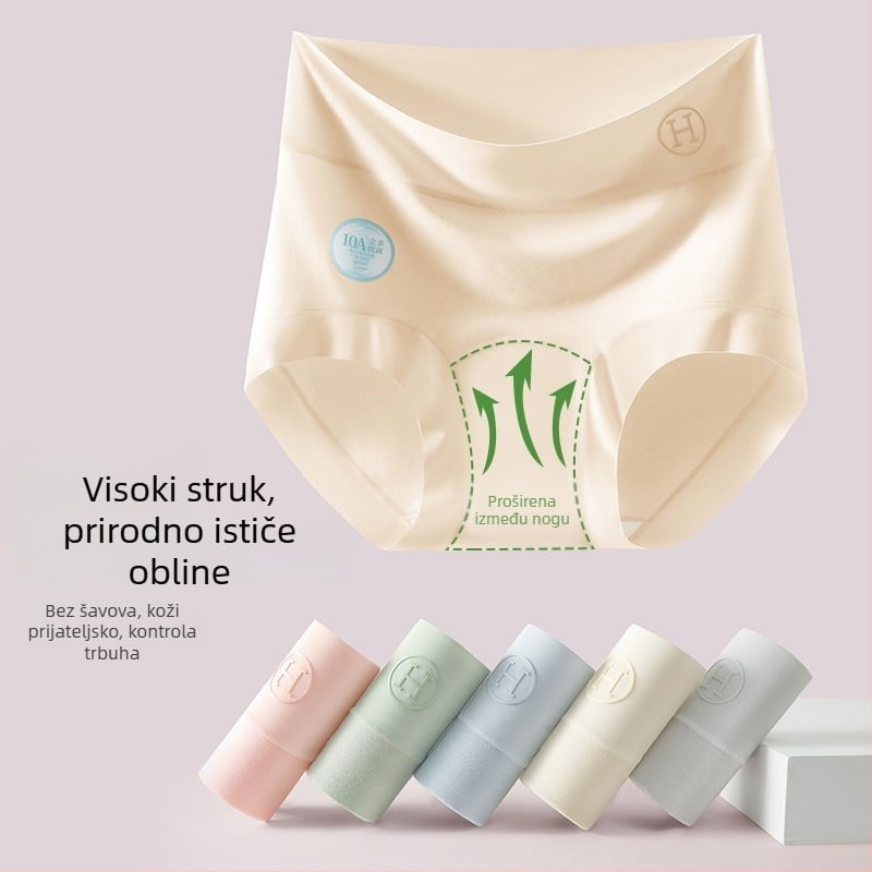 Ženske gaćice s visokim strukom i kontrolom trbuha, pamuk, produženi dio prepona, plus veličina