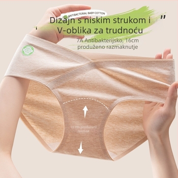 Trudničko donje rublje od pamuka, antibakterijsko, prozračano, niska struka, V-oblik, podrška trbuha