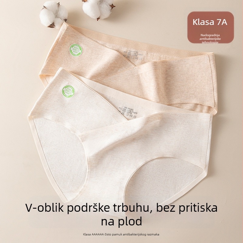 Trudničko donje rublje od pamuka, antibakterijsko, prozračano, niska struka, V-oblik, podrška trbuha