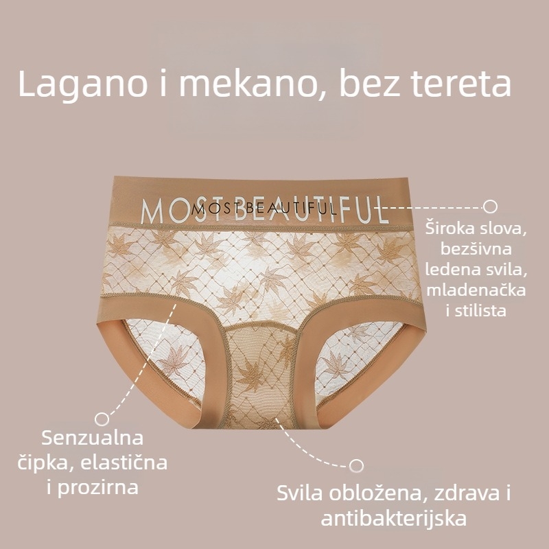 Ženske čipkaste gaćice sa srednje visokom strukom, podižu stražnjicu, prozračne, brzo sušeće, jacquard najlon, cvjetni uzorak