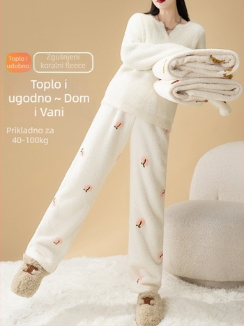 Trudničke pidžama hlače za spavanje – flis podstava, zimske, udoban kroj, podesivi pojas (Poliester >95%)