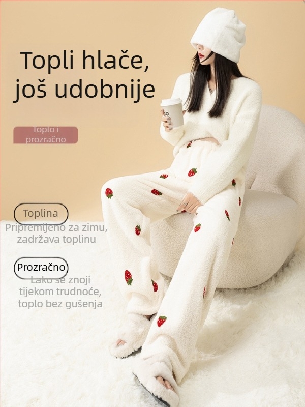 Trudničke pidžama hlače za spavanje – flis podstava, zimske, udoban kroj, podesivi pojas (Poliester >95%)